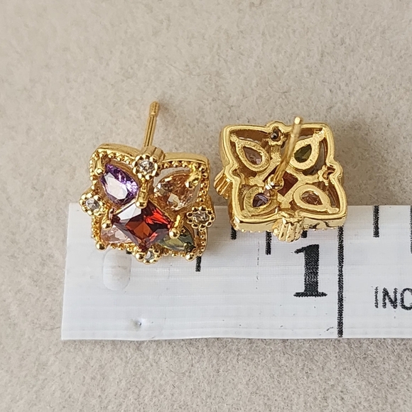 Gold with Multi Color CZ Stones Necklace Earrings Set - Picture 5 of 10